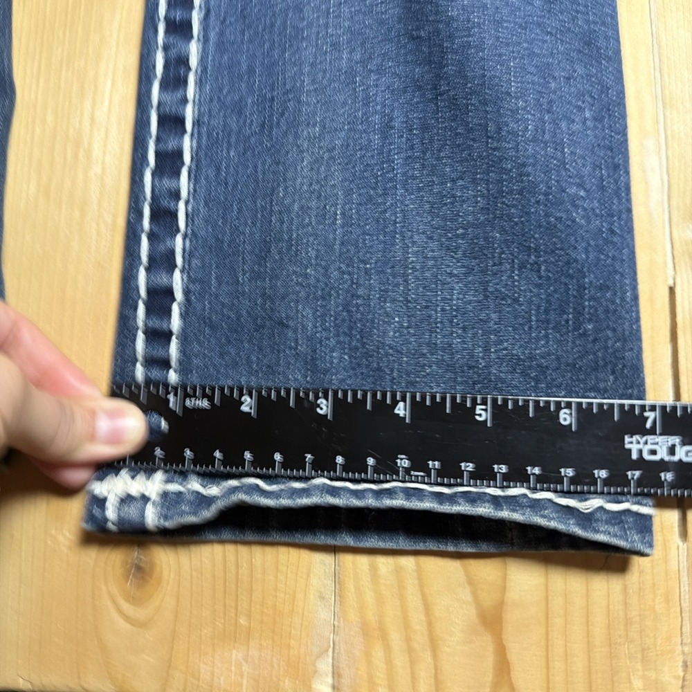 True Religion Billy Super T Straight Leg Jeans Dark Wash White Stitch Size 27 - Picture 5 of 6